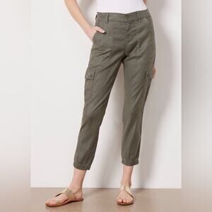 Evereve Tessa Linen Lyocell Cargo Jogger Pants Fatigue Olive Green Size 29